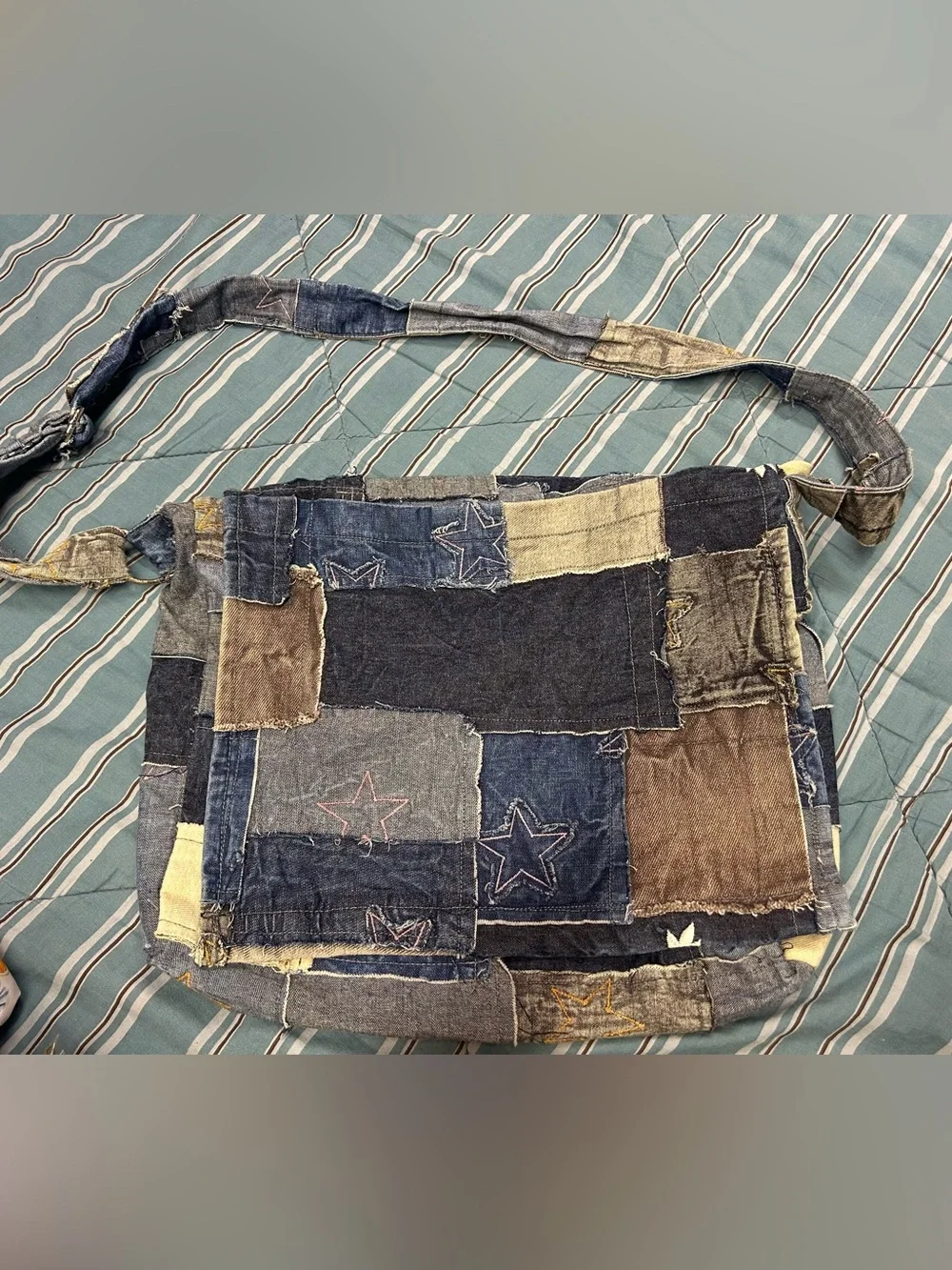 NEW Handmade Upcycled Patchwork Denim Star Messenger Crossbody Bag
